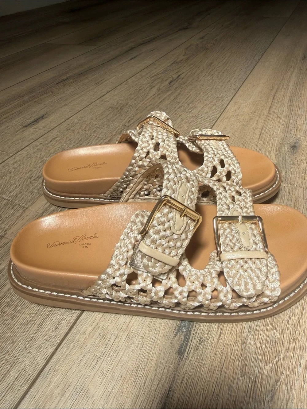 Universal Thread Cream Braided Double-Buckle Slide Sandals
